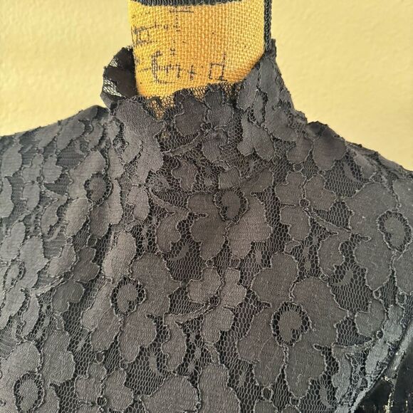 INC International Concepts Black Lace Mock Neck Mini Dress - Size L - Picture 4 of 9